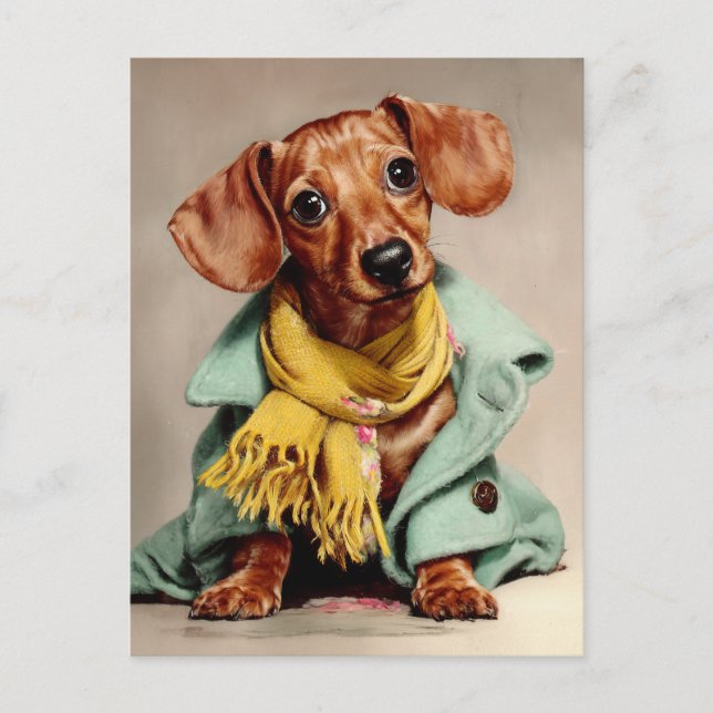 Carte Postale Portrait de mode de dachshund cosy (Devant)
