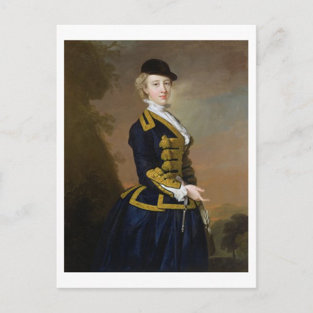 Carte Postale Portrait de Nancy Fortesque portant une ri bleu fo (Devant)