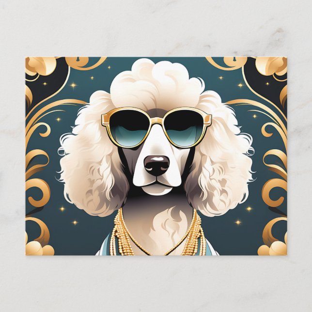 Carte Postale Portrait De Poodle Avec Lunettes De Soleil (Devant)
