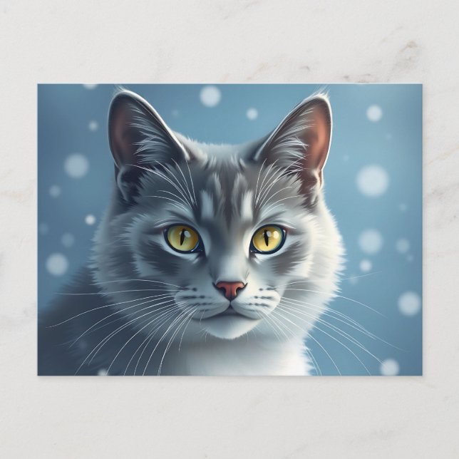 Carte Postale Portrait de Russe Bleu Tranquille aux Bleus Doux (Devant)