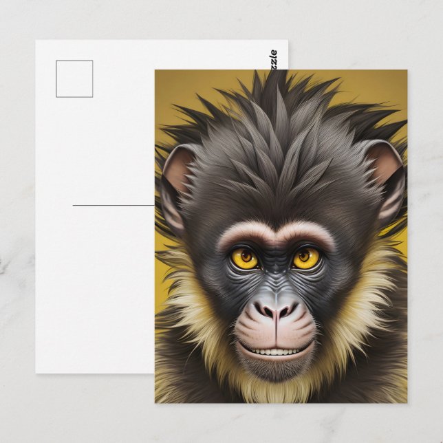 Carte Postale Portrait de singe drôle (Devant / Derrière)