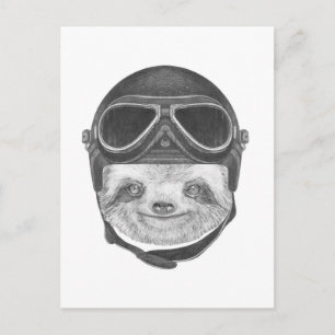 Carte Postale Portrait De Sloth Casque Vintage