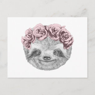 Carte Postale Portrait De Sloth Couronne de tête florale