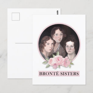 Carte Postale Portrait de soeurs Bronte avec roses roses roses