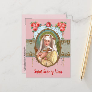 Carte Postale Portrait de Ste Rose parée de roses (M 024a)