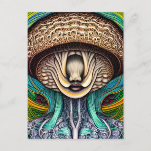 Carte Postale Portrait d'un champignon avec des caractéristiques