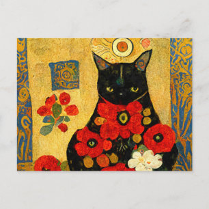 Carte Postale Portrait d'un chat noir dans un design Art Nouveau