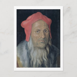 Carte Postale Portrait d'un homme à poils dans un Casquette roug