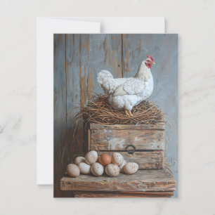 Carte Postale Portrait d'un poulet aux oeufs