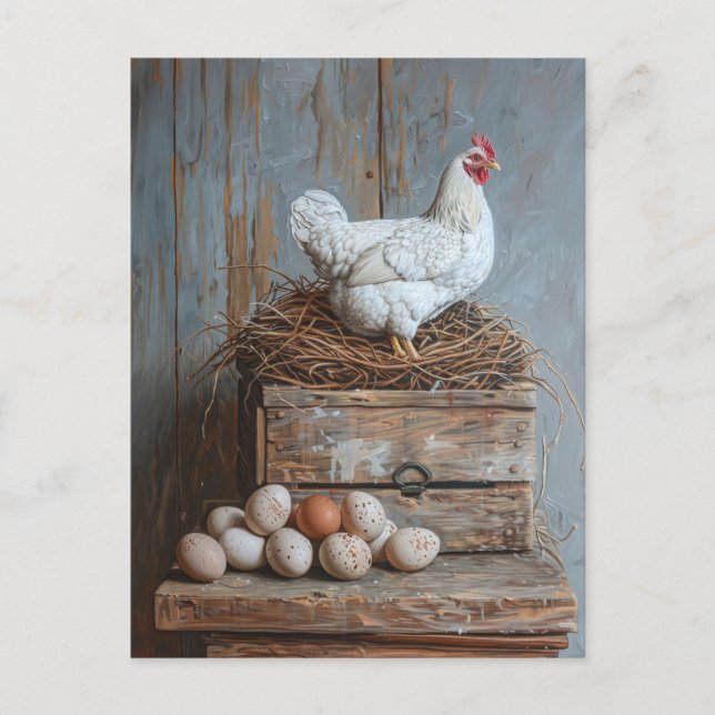 Carte Postale Portrait d'un poulet aux oeufs (Devant)