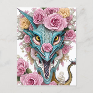 Carte Postale Portrait d'une belle tête de dragon rose lunatique
