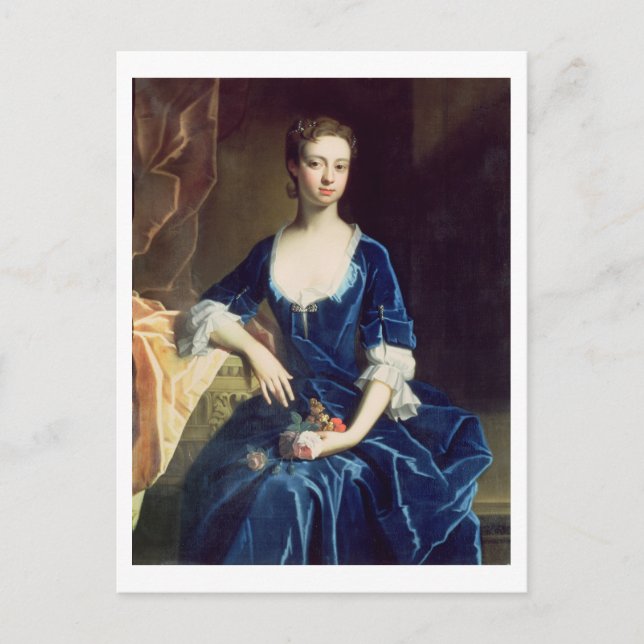 Carte Postale Portrait d'une dame en robe de velours bleu (huile (Devant)