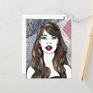 Carte Postale Portrait d'une fille aux longs cheveux bruns