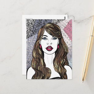 Carte Postale Portrait d'une fille aux longs cheveux bruns