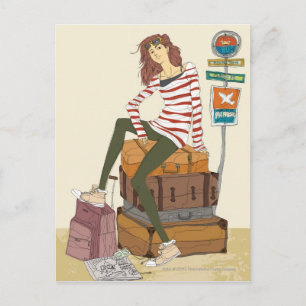 Carte Postale Portrait d'une jeune femme assise sur une valise