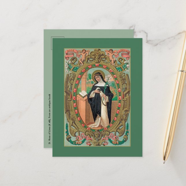 Carte Postale Portrait encadré de Saint Rose de Lima (K 48) (Devant/Arrière en situation)