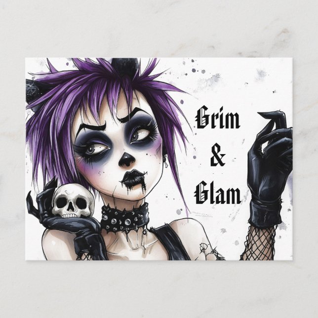 Carte Postale Portrait gothique pour fille - Grim & Glam (Devant)