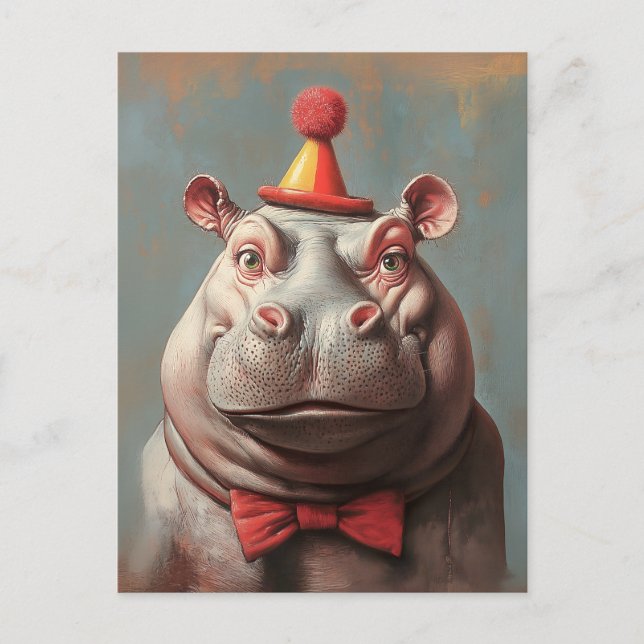 Carte Postale Portrait hippo clown lunaire (Devant)
