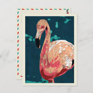 Carte Postale Portrait moderne d'une illustration flamand rose