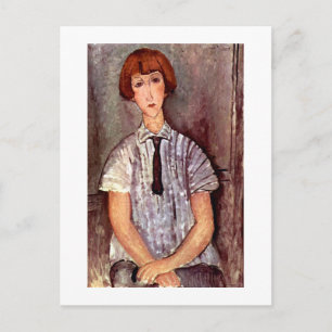 Carte Postale Portrait Modigliani Jeune fille en blouse rayée