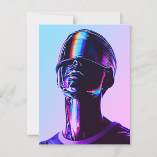 Carte Postale Portrait mural artistique chromé arc-en-ciel futur