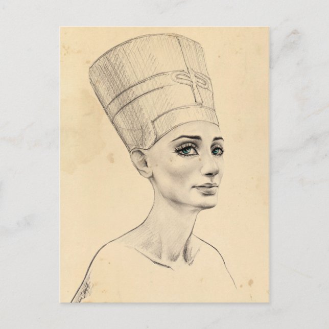 Carte Postale Portrait Néfertiti dessin Ancienne Egypte papyrus (Devant)
