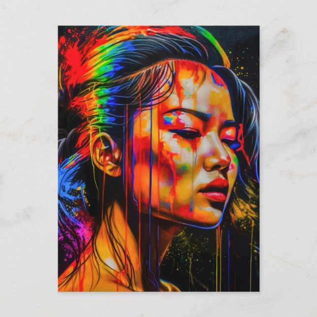 Carte Postale Portrait Neon Vibrant - Art Expressionniste Abstra (Devant)
