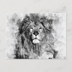 Carte Postale Portrait noir et blanc du lion mâle