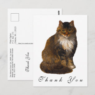 Carte Postale Portrait peint de chat Maine Coon vintage Merci