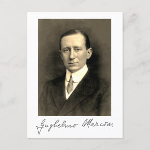 Carte Postale Portrait photo et signature de Guglielmo Marconi