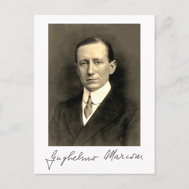 Carte Postale Portrait photo et signature de Guglielmo Marconi (Devant)