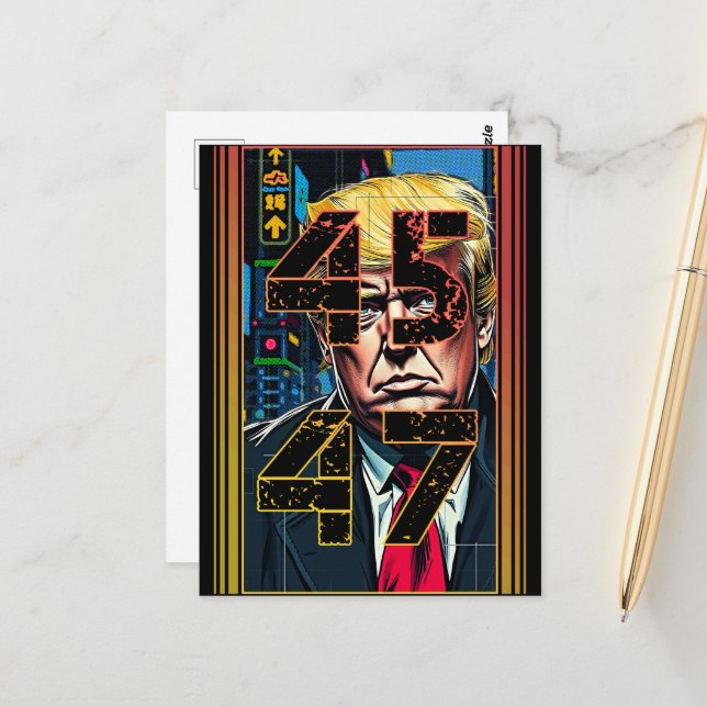 Carte Postale Portrait Pop Art Trump 45 47 (Devant/Arrière en situation)