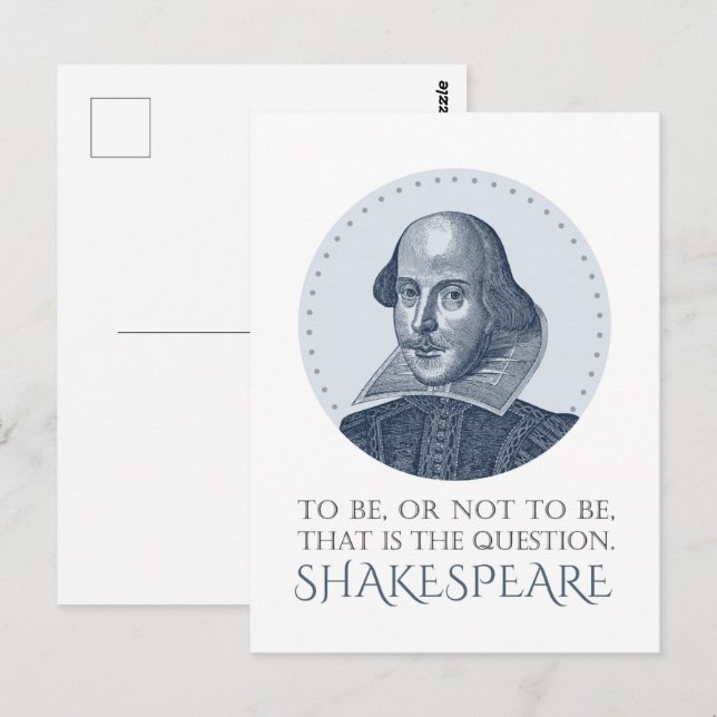 Carte Postale Portrait Shakespeare avec à être ou à ne pas être  (Devant / Derrière)