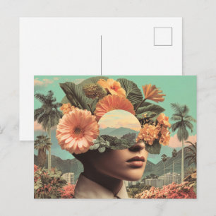 Carte Postale Portrait surréaliste de femme avec éléments florau