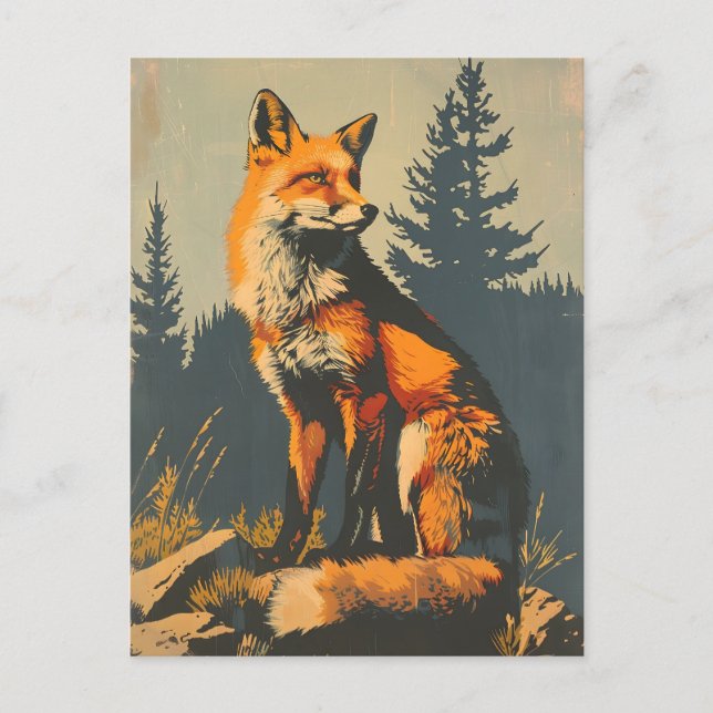 Carte Postale Portrait vintage de Red Fox (Devant)