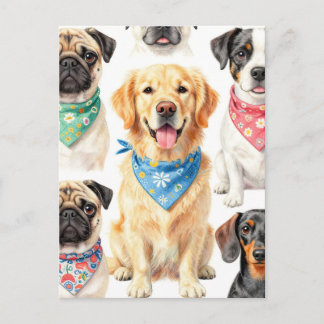 Carte Postale Portraits de chiots mignons en bandana en collage 