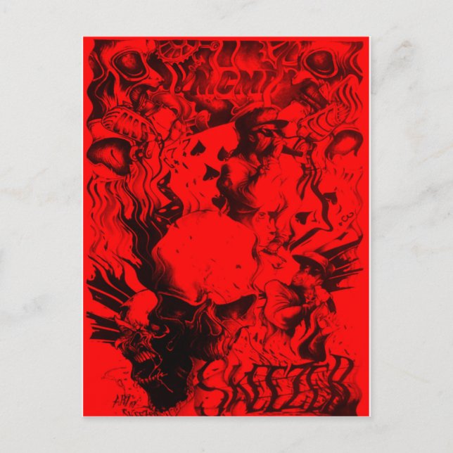 Carte Postale Portraits de musiciens de pop dans Vibrant rouge c (Devant)