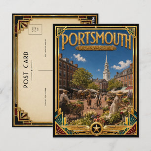 Carte Postale Portsmouth New Hampshire Art Déco Doré Vintage