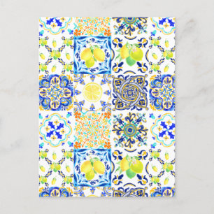 Carte Postale Portugais Majolica Azulejo Citron méditerranéen