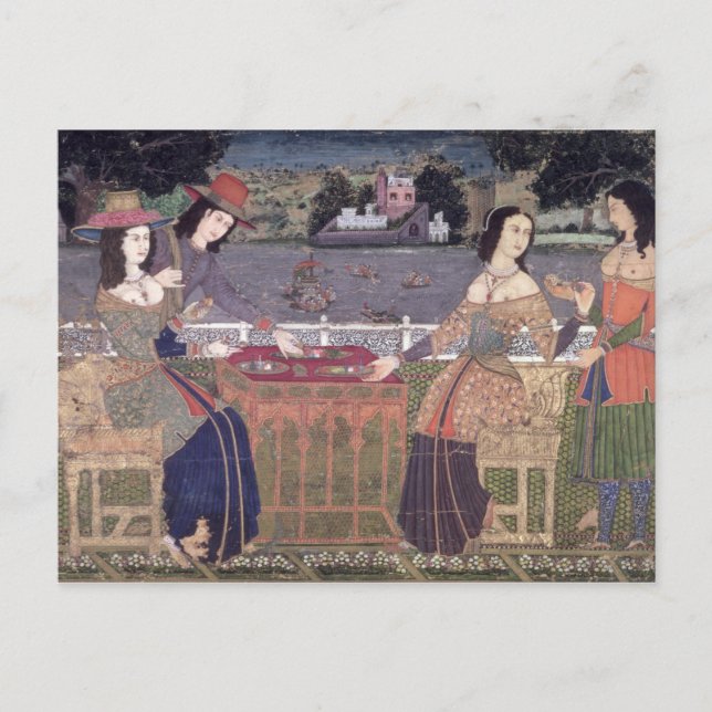 Carte Postale Portugaise mangeant un repas, Goa (Devant)