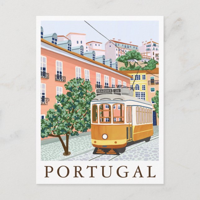 Carte Postale Portugal Lisbon Tram Europe Travel Illustration (Devant)