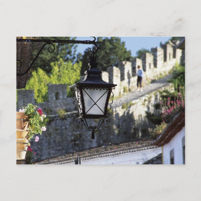 Carte Postale Portugal, Obidos. Lampe de rue en fer et 14e (Devant)