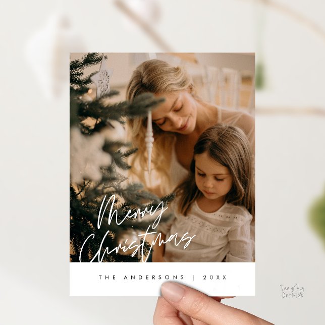 Carte Postale Pos photo famille de Noël, voeux modernes (Modern Season Greeting, Merry Christmas Family Photo Postcard)