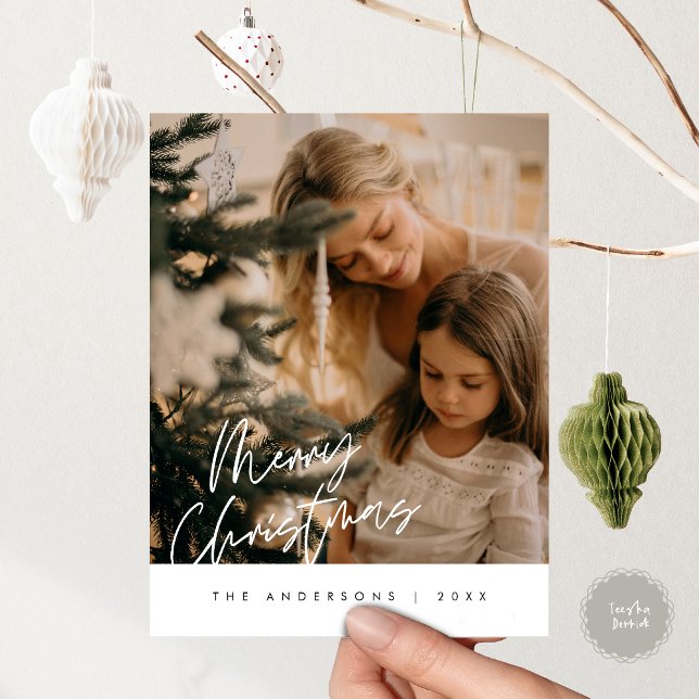 Carte Postale Pos photo famille de Noël, voeux modernes (Modern Season Greeting, Merry Christmas Family Photo Postcard)