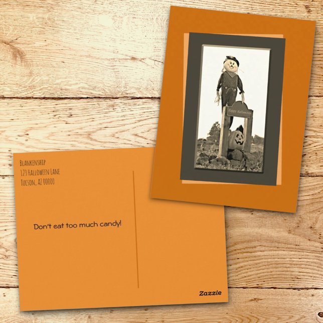 Carte Postale Pos photo Modèle de Halloween Scarecrow Sepia (Front and back template Halloween postcard)