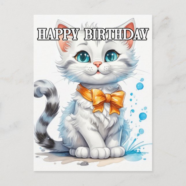 Carte Postale Posant Kitty Cat Joyeux Anniversaire (Devant)
