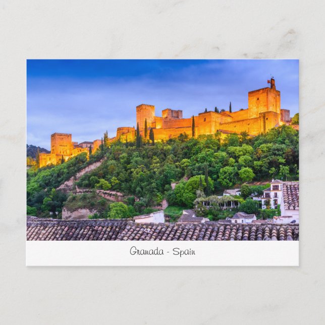 Carte Postale Poscard avec Alhambra, Grenade en Espagne. (Devant)