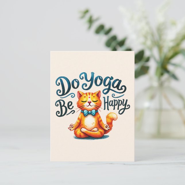 Carte Postale Pose Yoga Chat - Do Yoga, Be Happy (Debout devant)
