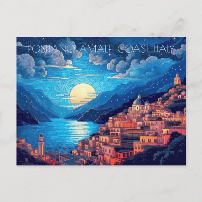 Carte Postale Positano Amalfi Côte Peinture d'Italie Voyage Art (Devant)