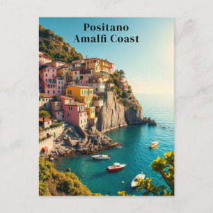 Carte Postale Positano Côte Amalfitaine Voyage Rétro Falaises